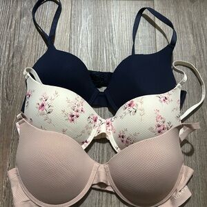 Laura Ashley Navy, Floral Cream, and Blush Bra Trio